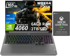 Lenovo Legion 5 Gaming Laptop (16" QHD 165Hz G-SYNC, Intel 14-Core i7-13650HX, 64GB RAM, 2TB SSD, NVIDIA RTX 4060 8GB, (Beat i9-12900H)) AI PC for 3A, MOBA, FPS Games, 4-Zone RGB Backlit, Win 11 Home