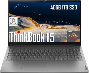 Lenovo ThinkBook 15 Business Laptop (15.6" FHD Anti-Glare, 40GB RAM, 1TB SSD, AMD Ryzen 7 5825U (> Intel i7-1165G7)), FHD Webcam w/ Shutter, Military Grade, Fingerprint, Ethernet, Win 11 Pro
