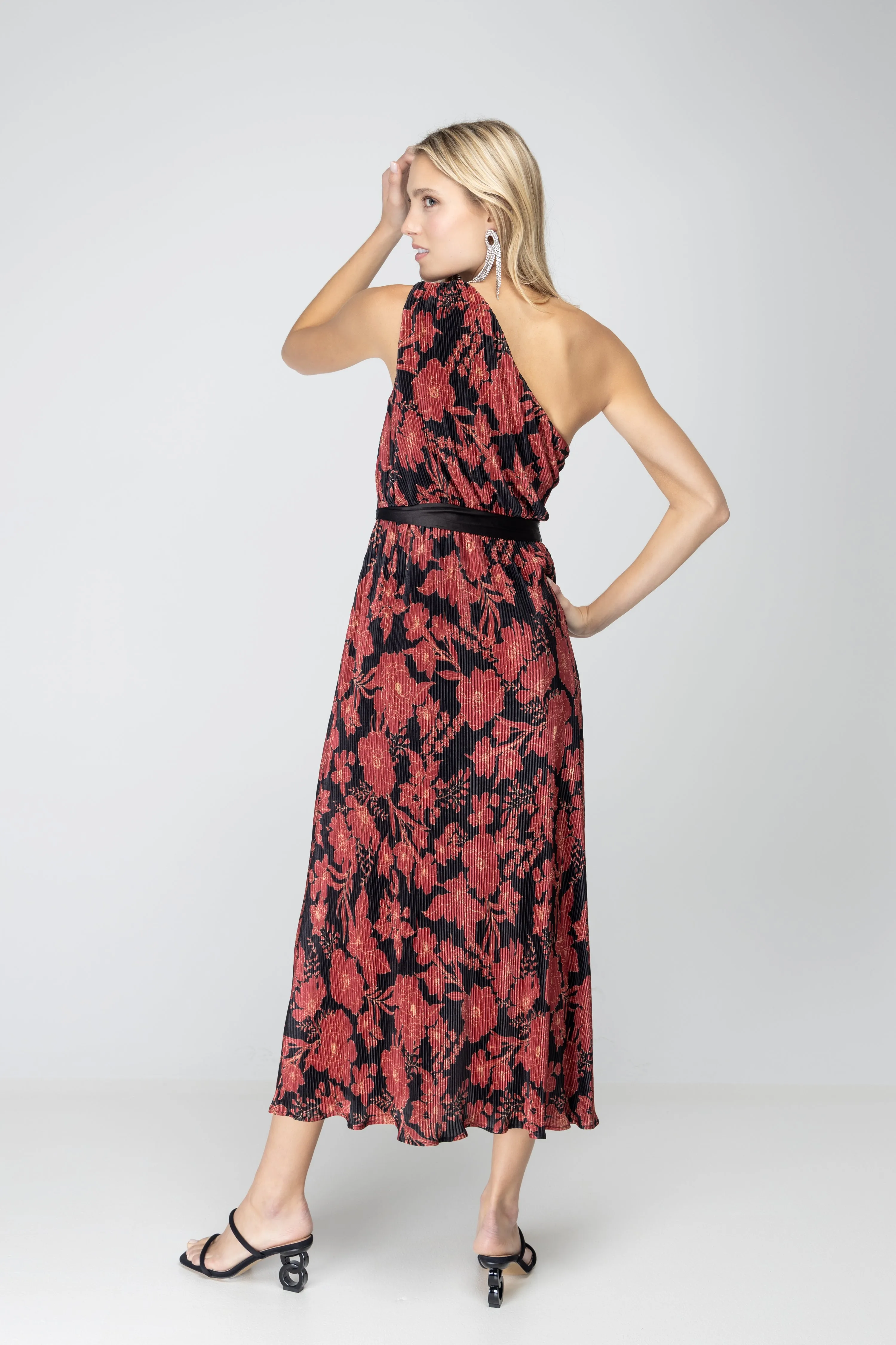 Let Me Love You Floral Pleated One Shoulder Maxi Dress