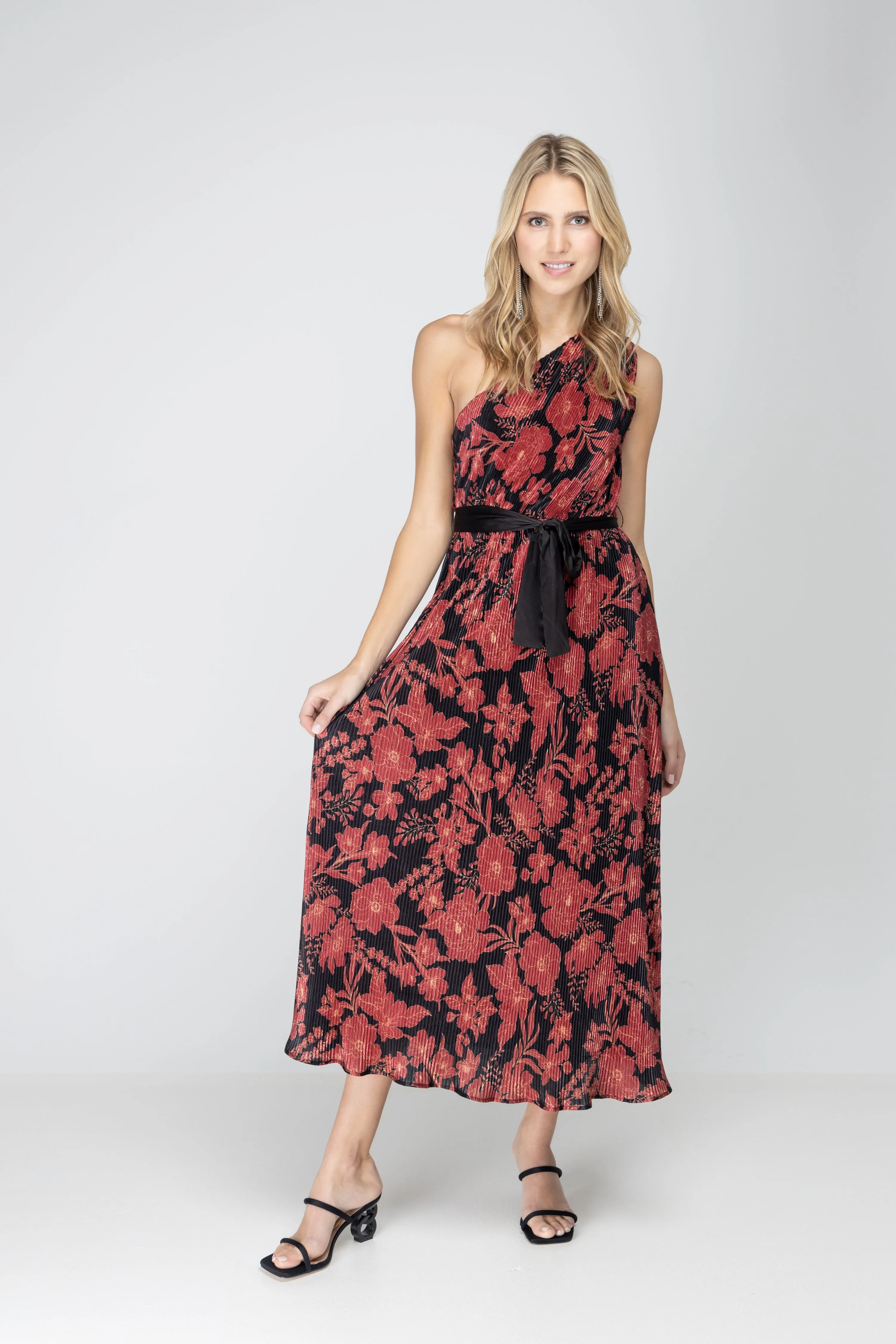 Let Me Love You Floral Pleated One Shoulder Maxi Dress