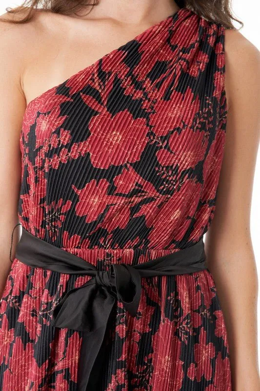 Let Me Love You Floral Pleated One Shoulder Maxi Dress