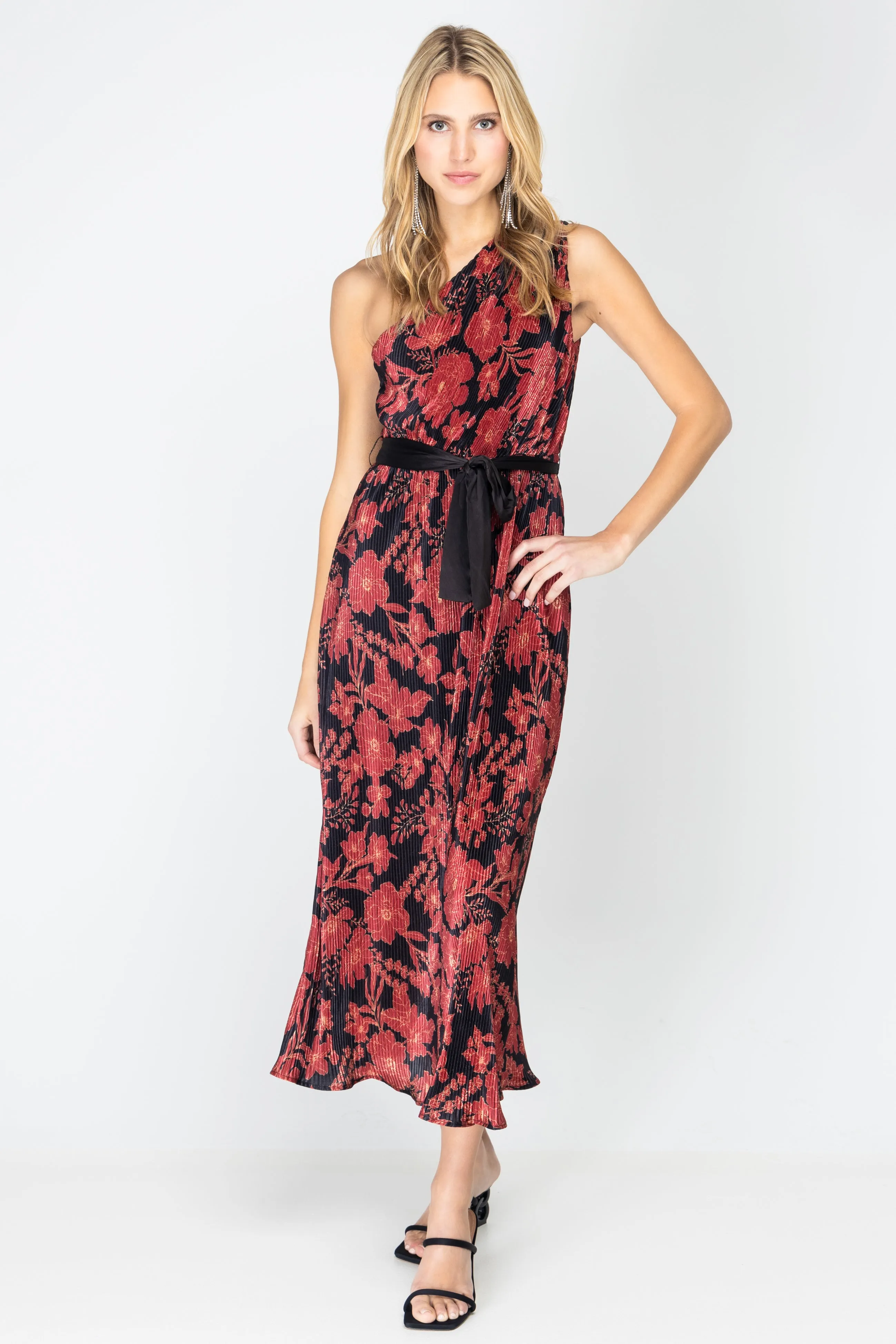 Let Me Love You Floral Pleated One Shoulder Maxi Dress