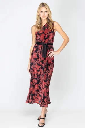 Let Me Love You Floral Pleated One Shoulder Maxi Dress