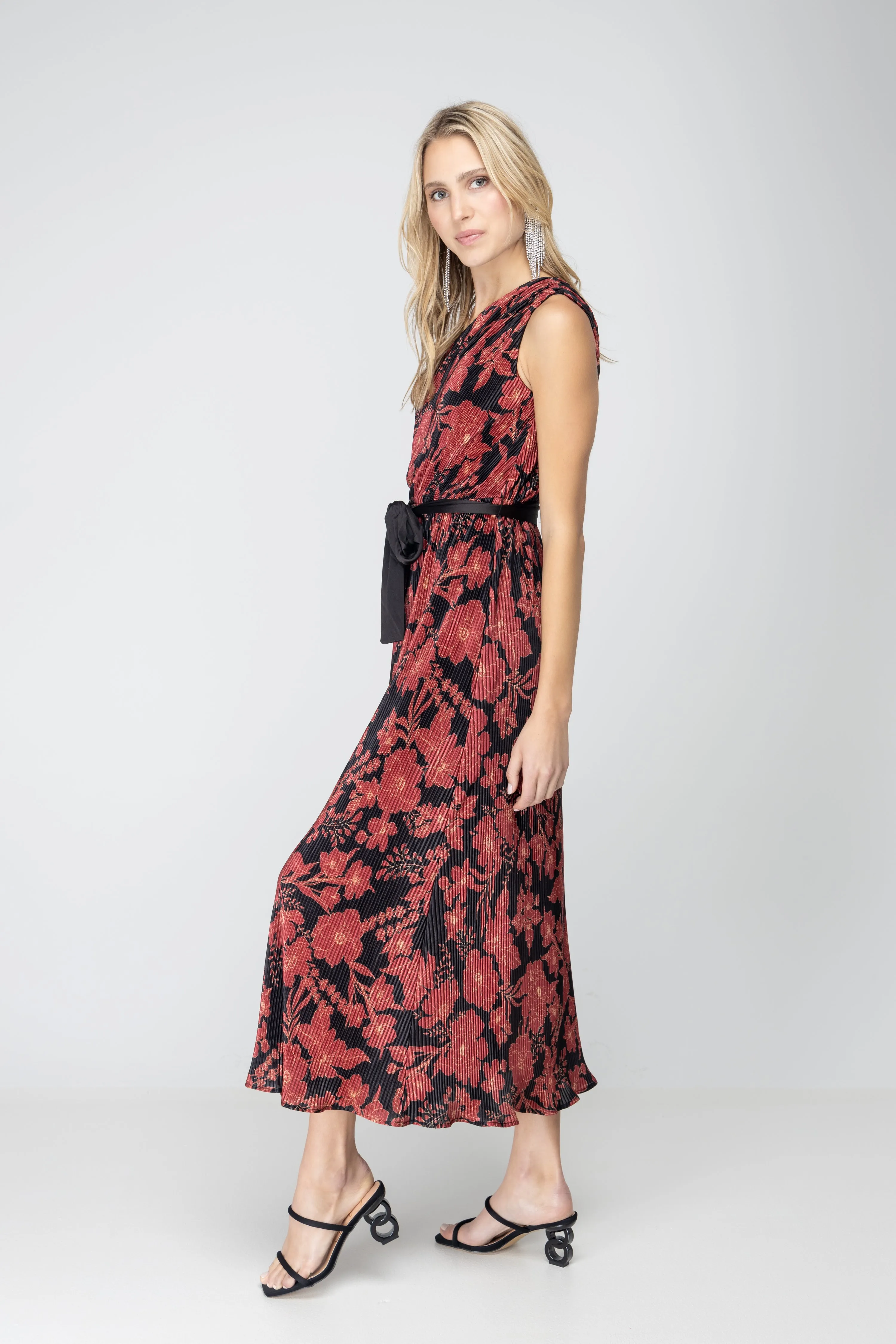 Let Me Love You Floral Pleated One Shoulder Maxi Dress