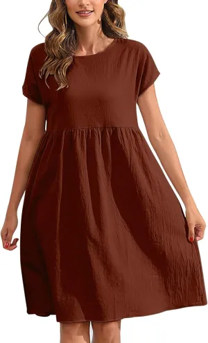 Linen Dresses for Women Casual Midi Elegant Dresses Plus Size Short Sleeves Dress Sundress with Pockets 2025 Summer