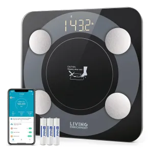 Living Enrichment Bluetooth Scale for Body Weight, Smart Body Fat Weight BMI Bathroom Wireless Scale with High Accuracy Sensor, Body Composition Monitor Analyzer with Smartphone App, 396 lbs - Black