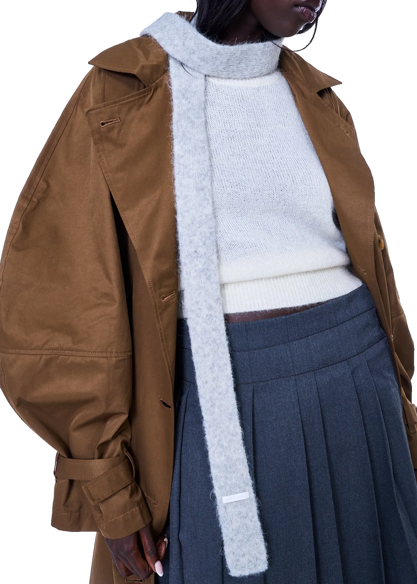LOW CLASSIC Soft Alpaca Slim Muffler in Light Grey