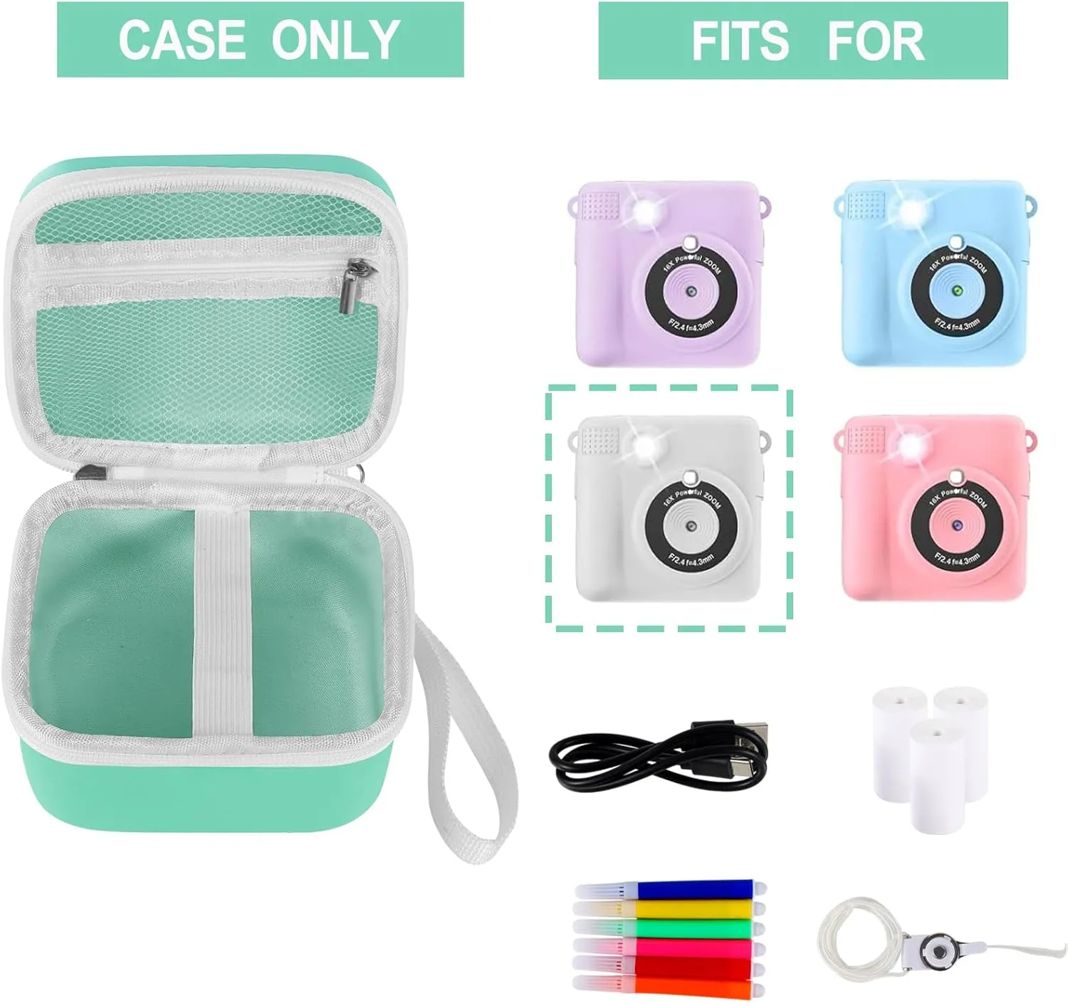 Lumus&Solem Green Kids Camera Case for Instant Cameras - Storage Bag Compatible with Digital Video Cameras for Girls and ToddlersCase Only