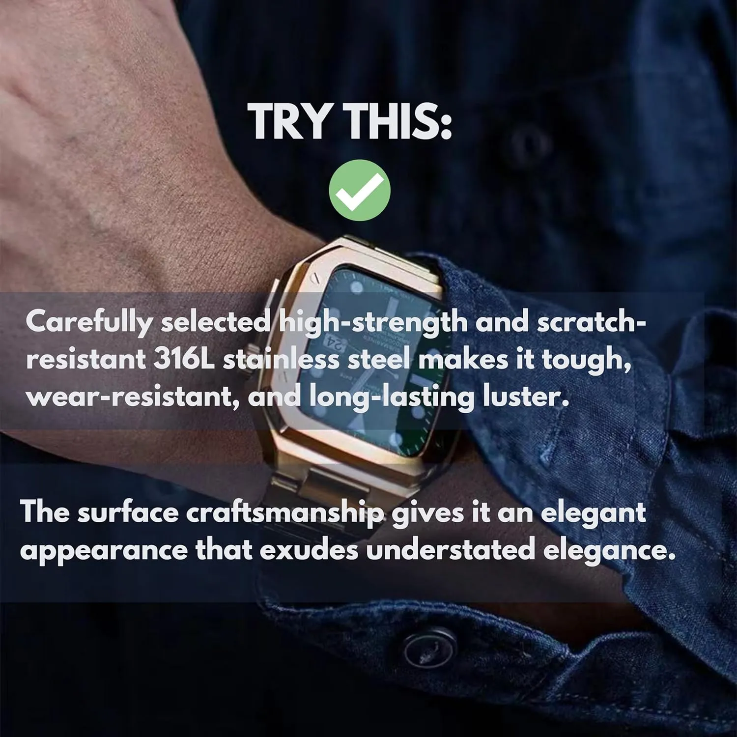Luxury Stainless Steel Watch Band for Men Compatible with Apple Watch Band 40 41 44 45 49mm, Gold Watch Case and Band for iWatch Series Ultra SE 4 5 6 7 8 9 for Women