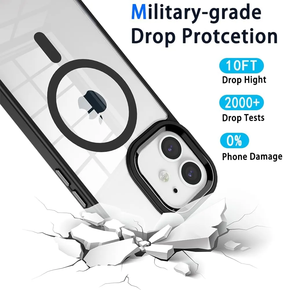 Magnetic for iPhone 11 Case,Compatible with MagSafe, Military Grade Drop Tested, Shockproof Clear Hard Back Slim Case - Black