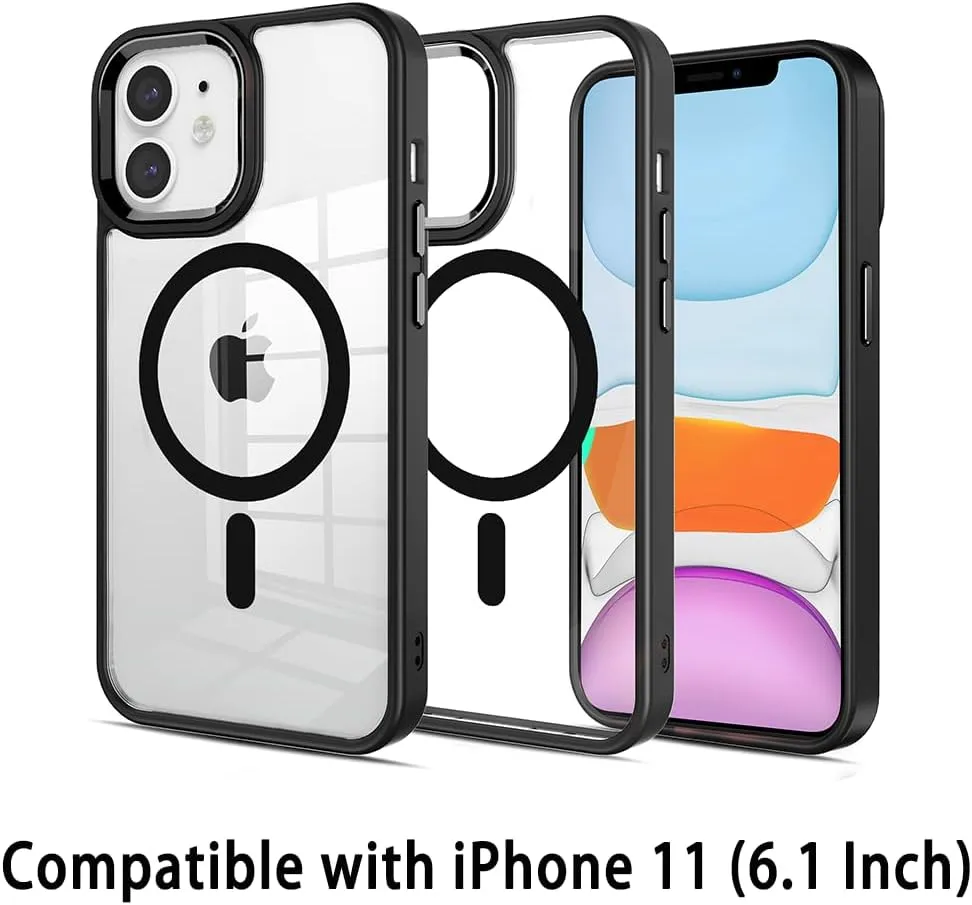 Magnetic for iPhone 11 Case,Compatible with MagSafe, Military Grade Drop Tested, Shockproof Clear Hard Back Slim Case - Black
