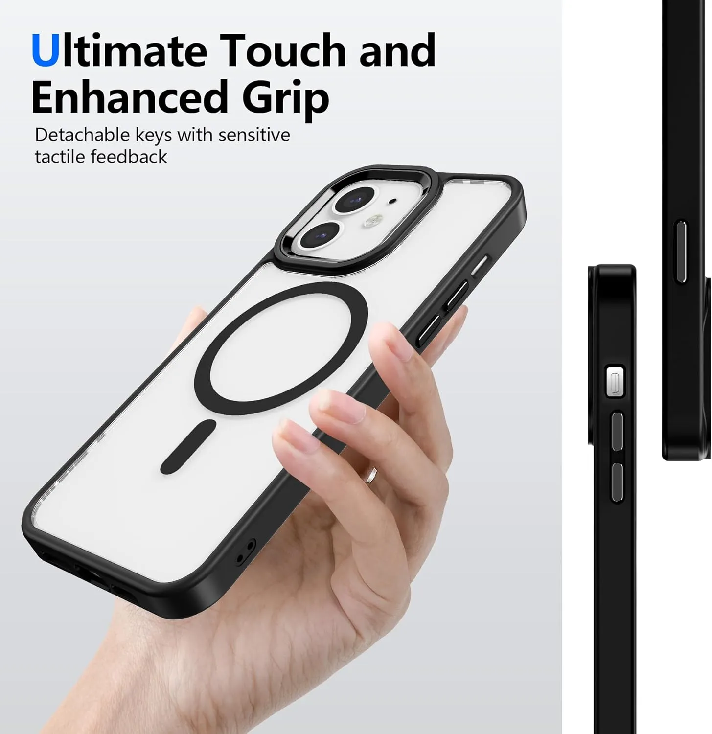 Magnetic for iPhone 11 Case,Compatible with MagSafe, Military Grade Drop Tested, Shockproof Clear Hard Back Slim Case - Black