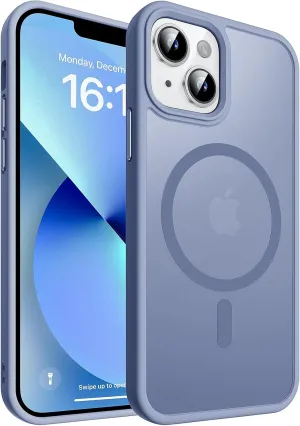 Magnetic for iPhone 13 Case & iPhone 14 Case, Compatible with MagSafe, Military Grade Drop Protection, Slim Fit Shockproof Anti-Fingerprint Translucent Matte Phone Protective Cover, Light Blue