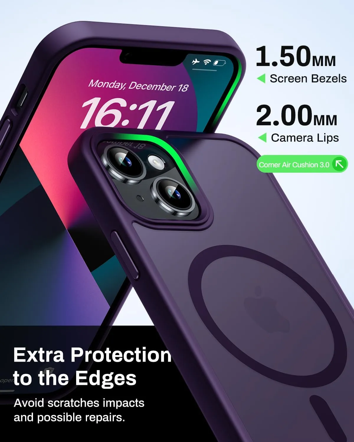 Magnetic for iPhone 13 Case & iPhone 14 Case, Compatible with MagSafe, Military Grade Drop Protection, Slim Shockproof Anti-Fingerprint Translucent Matte Phone Protective Cover, Deep Purple