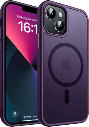 Magnetic for iPhone 13 Case & iPhone 14 Case, Compatible with MagSafe, Military Grade Drop Protection, Slim Shockproof Anti-Fingerprint Translucent Matte Phone Protective Cover, Deep Purple