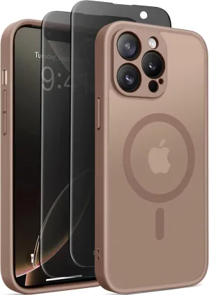 Magnetic for iPhone 13 Pro Case,Compatible with MagSafe,[Full Camera Protection][Privacy Screen Protector] Matte Translucent Phone Cover for iPhone 13 Pro 6.1 Inch (Brown)