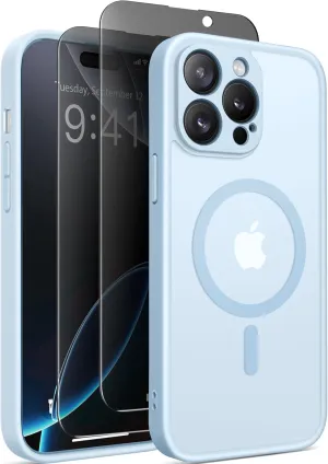 Magnetic for iPhone 14 Pro Max Case, Compatible with MagSafe,[Full Camera Protection][Privacy Screen Protector]Non-slip Matte Translucent Shockproof Phone Cover for iPhone 14 ProMax (Baby Blue)