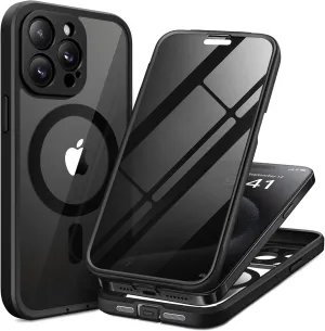 Magnetic for iPhone 15 Pro Max Case, Compatible with MagSafe, Built-in Privacy Screen Protector and Camera Protection, Anti Spy Full Body Dustproof Shockproof Hard Phone Case 6.7", Black