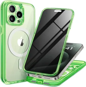 Magnetic for iPhone 15 Pro Max Case, Compatible with MagSafe, Built-in Privacy Screen Protector and Camera Protection, Anti Spy Full Body Dustproof Shockproof Hard Phone Case 6.7",Bright Green