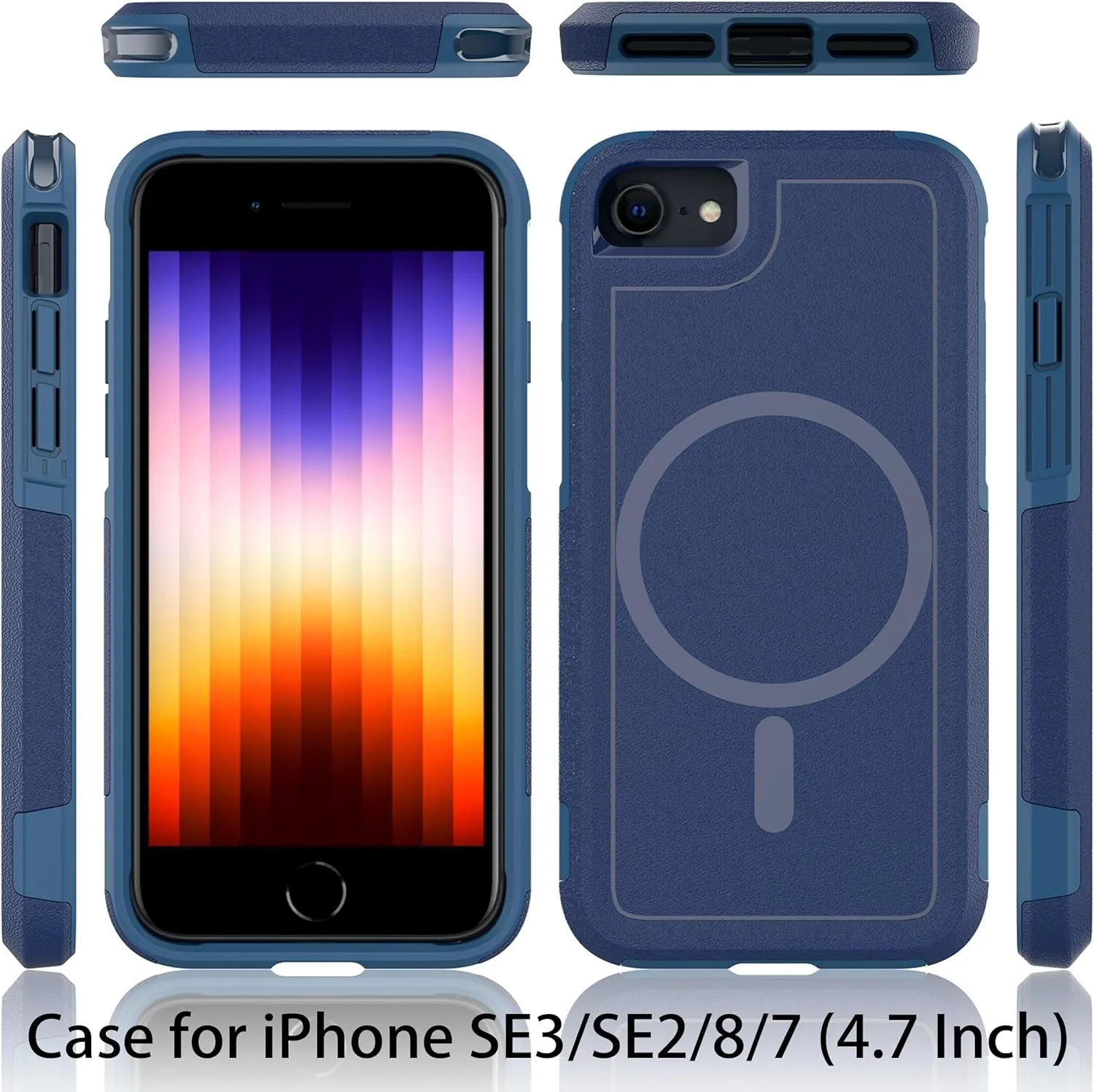 Magnetic for iPhone SE Case 2022/2020,iPhone 8/7 Case,Compatible with MagSafe, [Mil-Grade Protection] with Air Bumpers Full-Body Protective Shockproof Phone Case,Blue