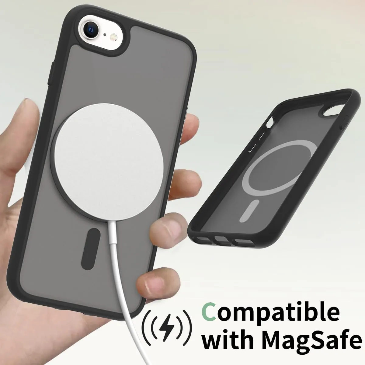 Magnetic for iPhone SE Case 2022/3rd/2020/2nd gen, iPhone 8 & iPhone 7 [Compatible with Magsafe] Shockproof Slim Translucent Matte Protective Phone Case - Black