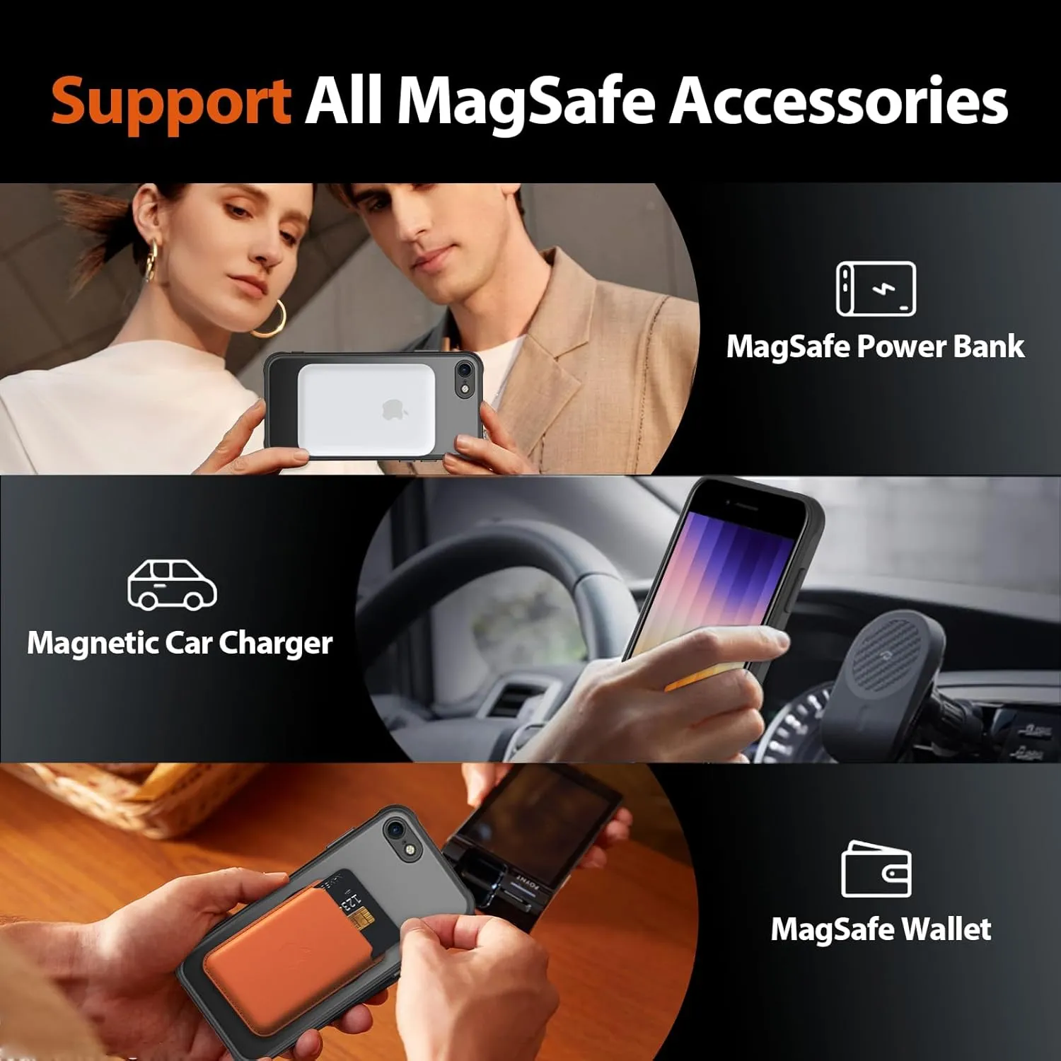 Magnetic for iPhone SE Case 2022/3rd/2020/2nd gen, iPhone 8 & iPhone 7 [Compatible with Magsafe] Shockproof Slim Translucent Matte Protective Phone Case, Black