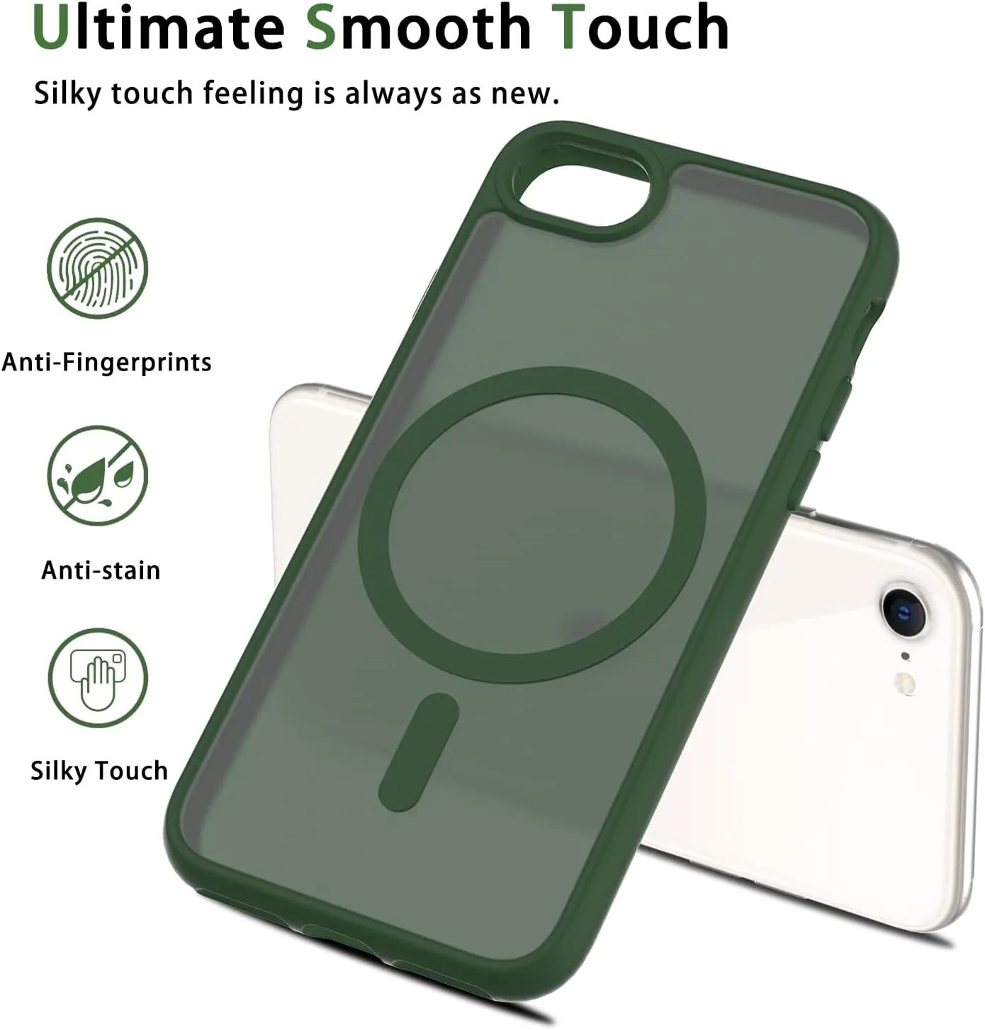 Magnetic for iPhone SE Case 2022/3rd/2020/2nd gen, iPhone 8 & iPhone 7 [Compatible with Magsafe] Shockproof Slim Translucent Matte Protective Phone Case - Green
