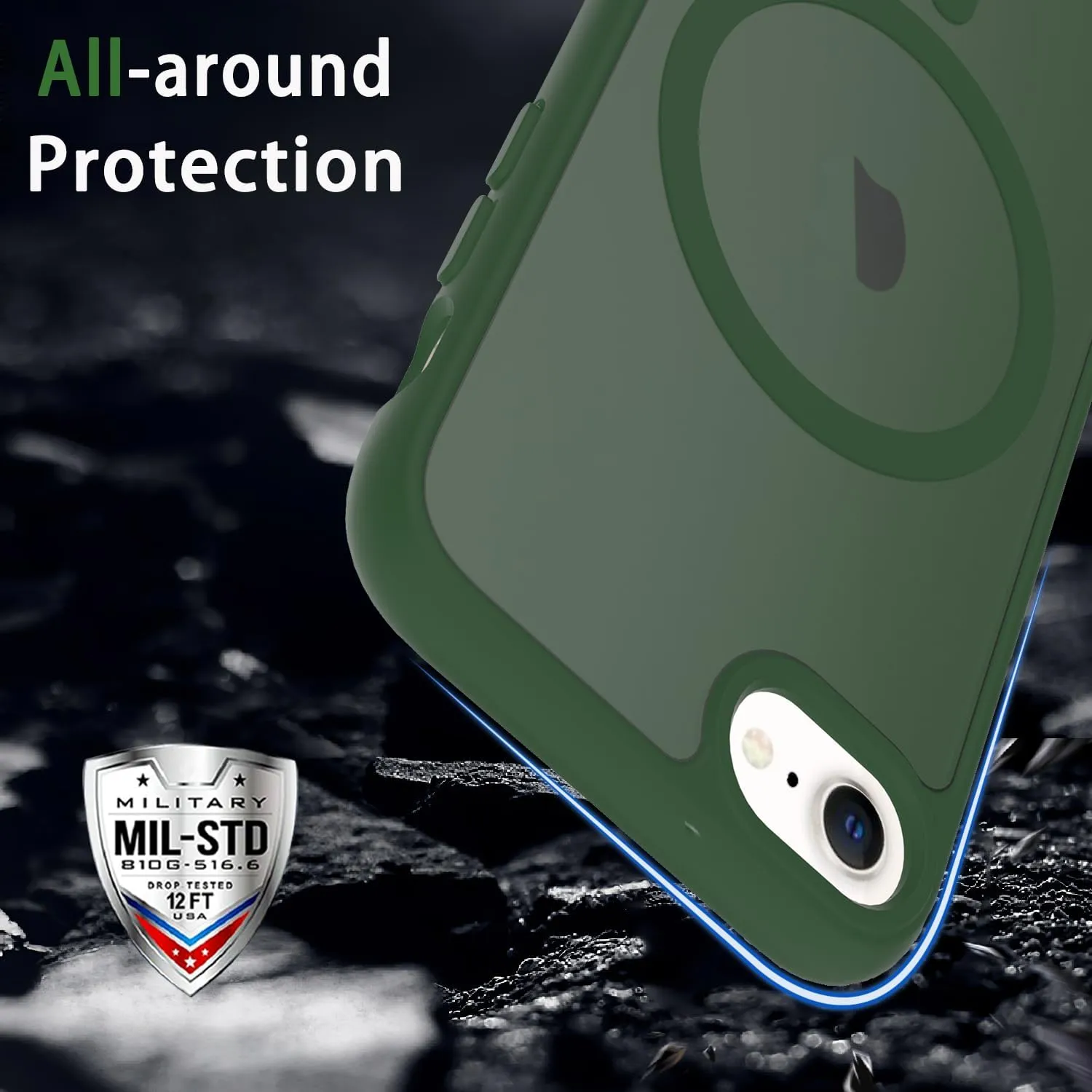Magnetic for iPhone SE Case 2022/3rd/2020/2nd gen, iPhone 8 & iPhone 7 [Compatible with Magsafe] Shockproof Slim Translucent Matte Protective Phone Case - Green