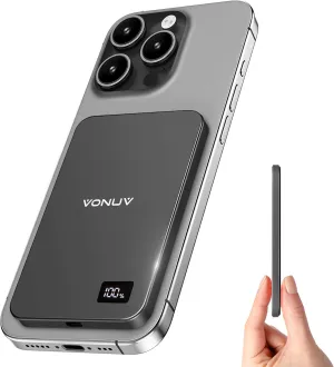 Magnetic Portable Charger 5000mAh, 15W Ultra Slim Wireless Portable Charger, Fast Charging for iPhone 16/15/14/13/12 Pro/Pro Max/Plus, Metal Shell, USB-C Cable to Charge Other Phones (Grey)