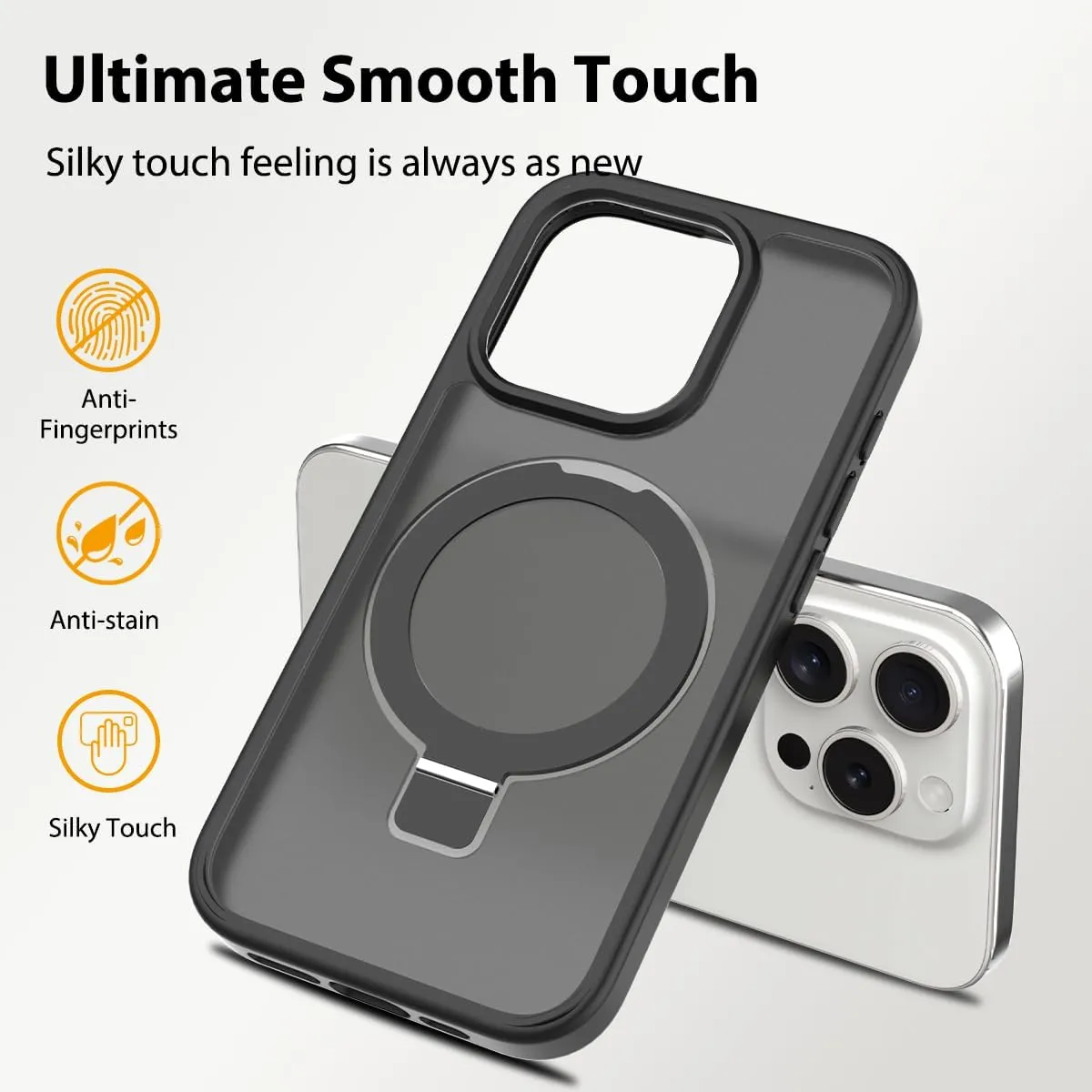Magnetic Stand for iPhone SE 2022/3rd/2020/2nd gen, iPhone 8/7 Case [Military Grade Drop Tested] Translucent Back Slim Protective Case 4.7 Inch,Black