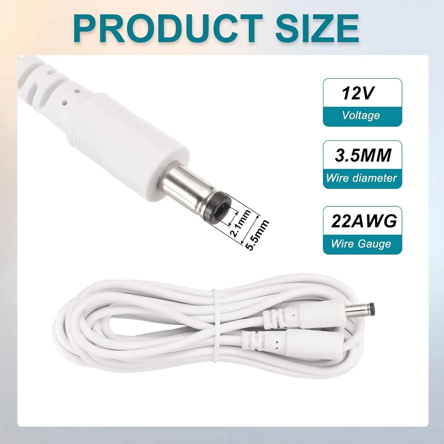 MECCANIXITY 1PCS 16.4ft White DC Power Extension Cable 5.5mm x 2.1mm Power Adapter Cable 12V Female to Male for IP Camera, CCTV, LED, Monitors, More