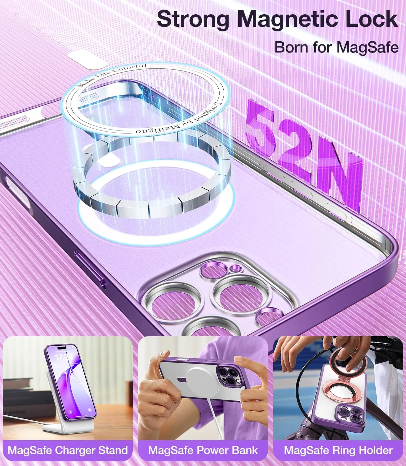 Meifigno Candy Frosted Magnetic Case for iPhone 16 Pro Max 6.9", [2X Screen Protectors & Wrist Strap] [MagSafe Compatible] Full Camera Protection Designed for iPhone 16 ProMax Case, Deep Purple