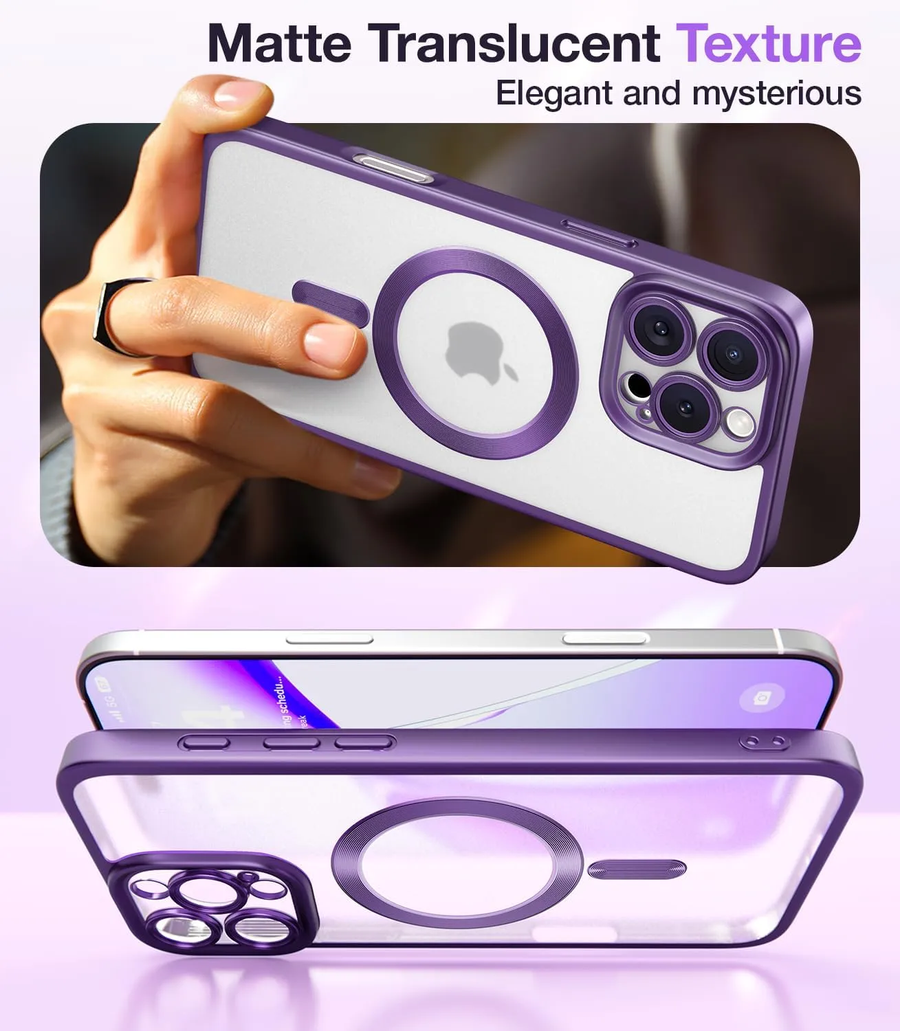 Meifigno Candy Frosted Magnetic Case for iPhone 16 Pro Max 6.9", [2X Screen Protectors & Wrist Strap] [MagSafe Compatible] Full Camera Protection Designed for iPhone 16 ProMax Case, Deep Purple