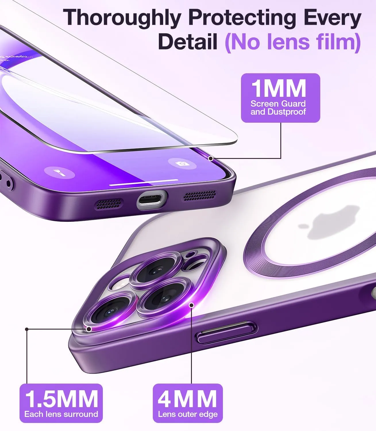 Meifigno Candy Frosted Magnetic Case for iPhone 16 Pro Max 6.9", [2X Screen Protectors & Wrist Strap] [MagSafe Compatible] Full Camera Protection Designed for iPhone 16 ProMax Case, Deep Purple