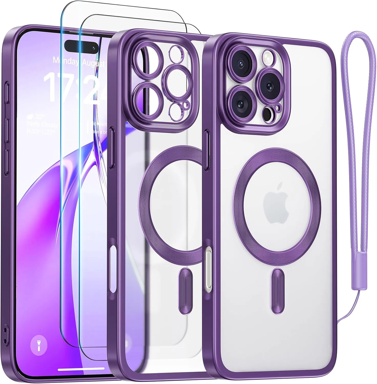 Meifigno Candy Frosted Magnetic Case for iPhone 16 Pro Max 6.9", [2X Screen Protectors & Wrist Strap] [MagSafe Compatible] Full Camera Protection Designed for iPhone 16 ProMax Case, Deep Purple