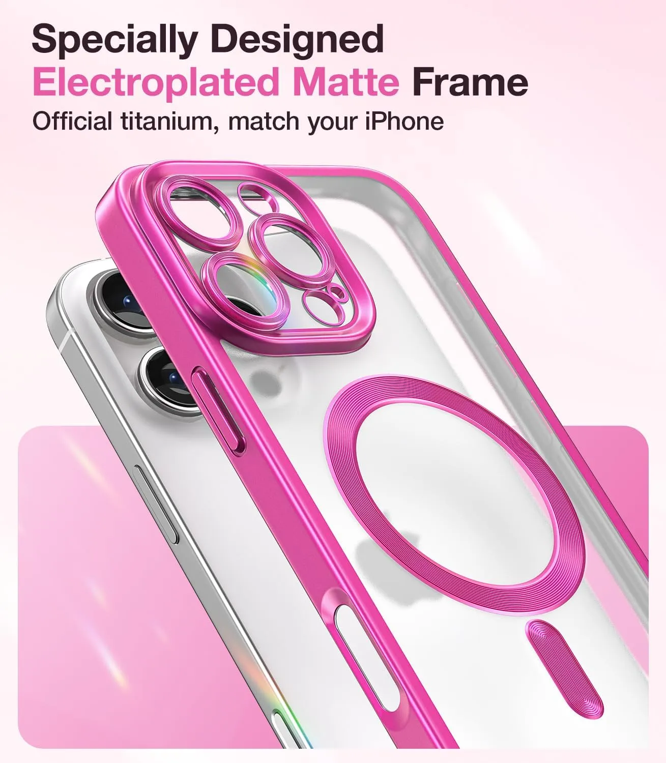 Meifigno Candy Frosted Series Case for iPhone 16 Pro 6.3", [2X Screen Protectors & Wrist Strap] [MagSafe Compatible] Full Camera Protection Designed for iPhone 16 Pro Case, Hot Pink
