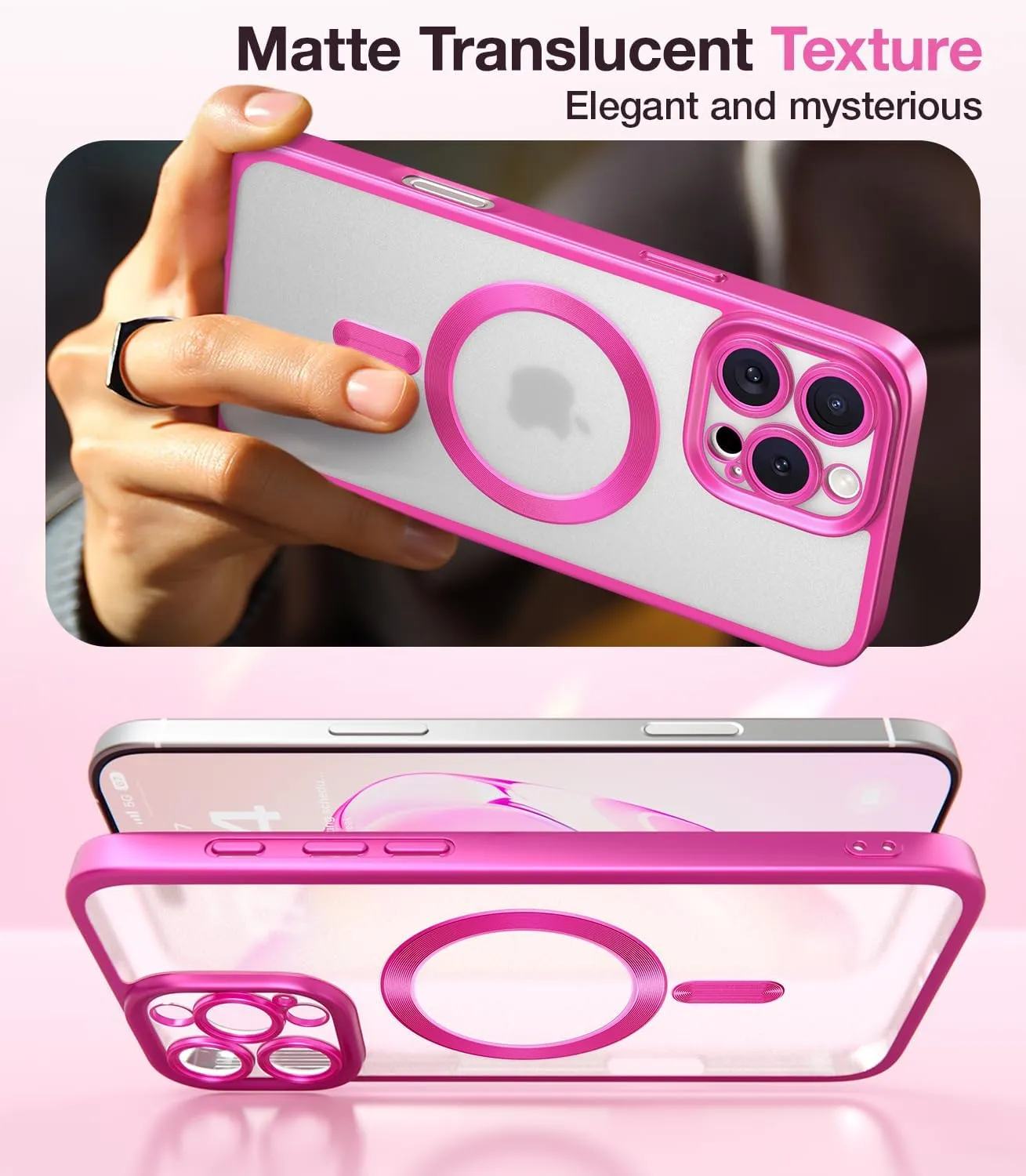 Meifigno Candy Frosted Series Case for iPhone 16 Pro 6.3", [2X Screen Protectors & Wrist Strap] [MagSafe Compatible] Full Camera Protection Designed for iPhone 16 Pro Case, Hot Pink