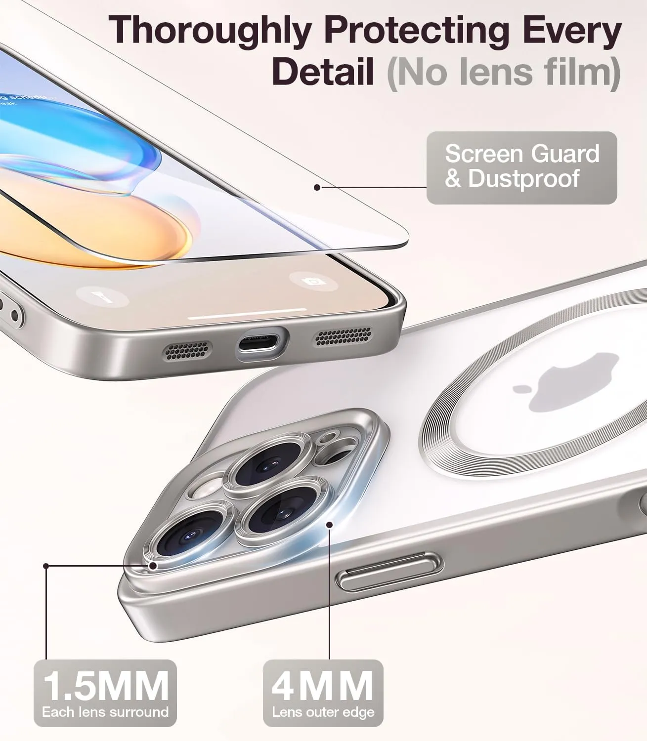 Meifigno Candy Frosted Series Case for iPhone 16 Pro 6.3", [2X Screen Protectors & Wrist Strap] [MagSafe Compatible] Full Camera Protection for iPhone 16 Pro Case, Titanium Sliver