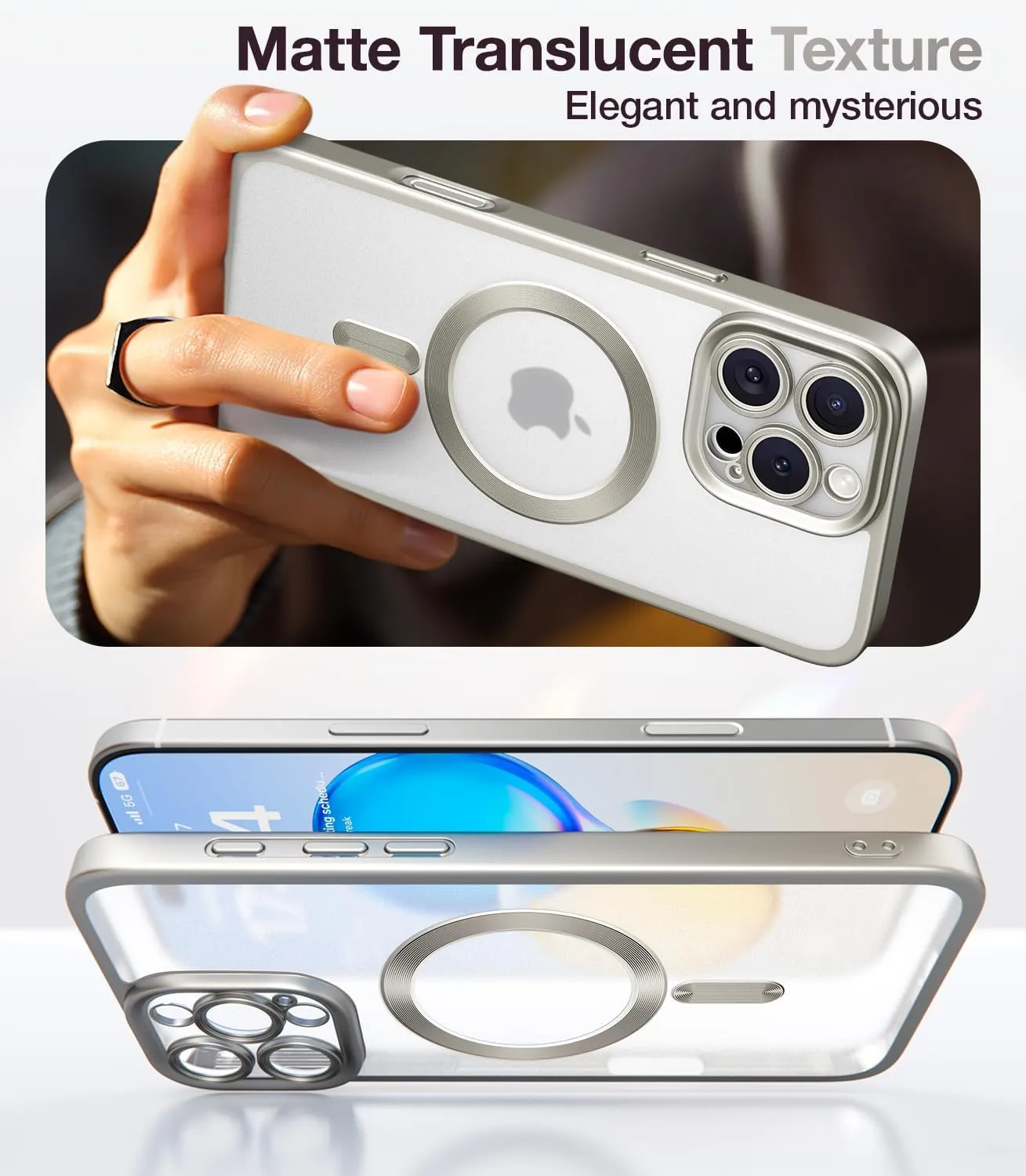 Meifigno Candy Frosted Series Case for iPhone 16 Pro 6.3", [2X Screen Protectors & Wrist Strap] [MagSafe Compatible] Full Camera Protection for iPhone 16 Pro Case, Titanium Sliver