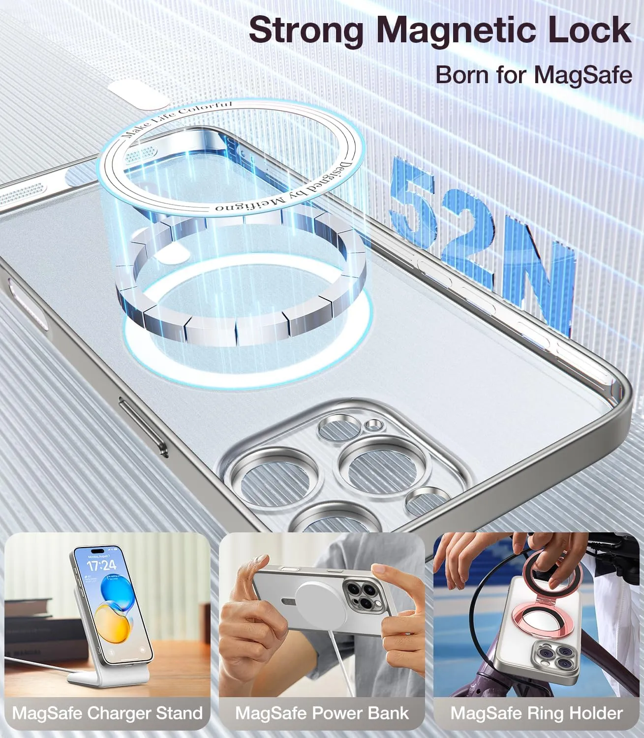 Meifigno Candy Frosted Series Case for iPhone 16 Pro 6.3", [2X Screen Protectors & Wrist Strap] [MagSafe Compatible] Full Camera Protection for iPhone 16 Pro Case, Titanium Sliver