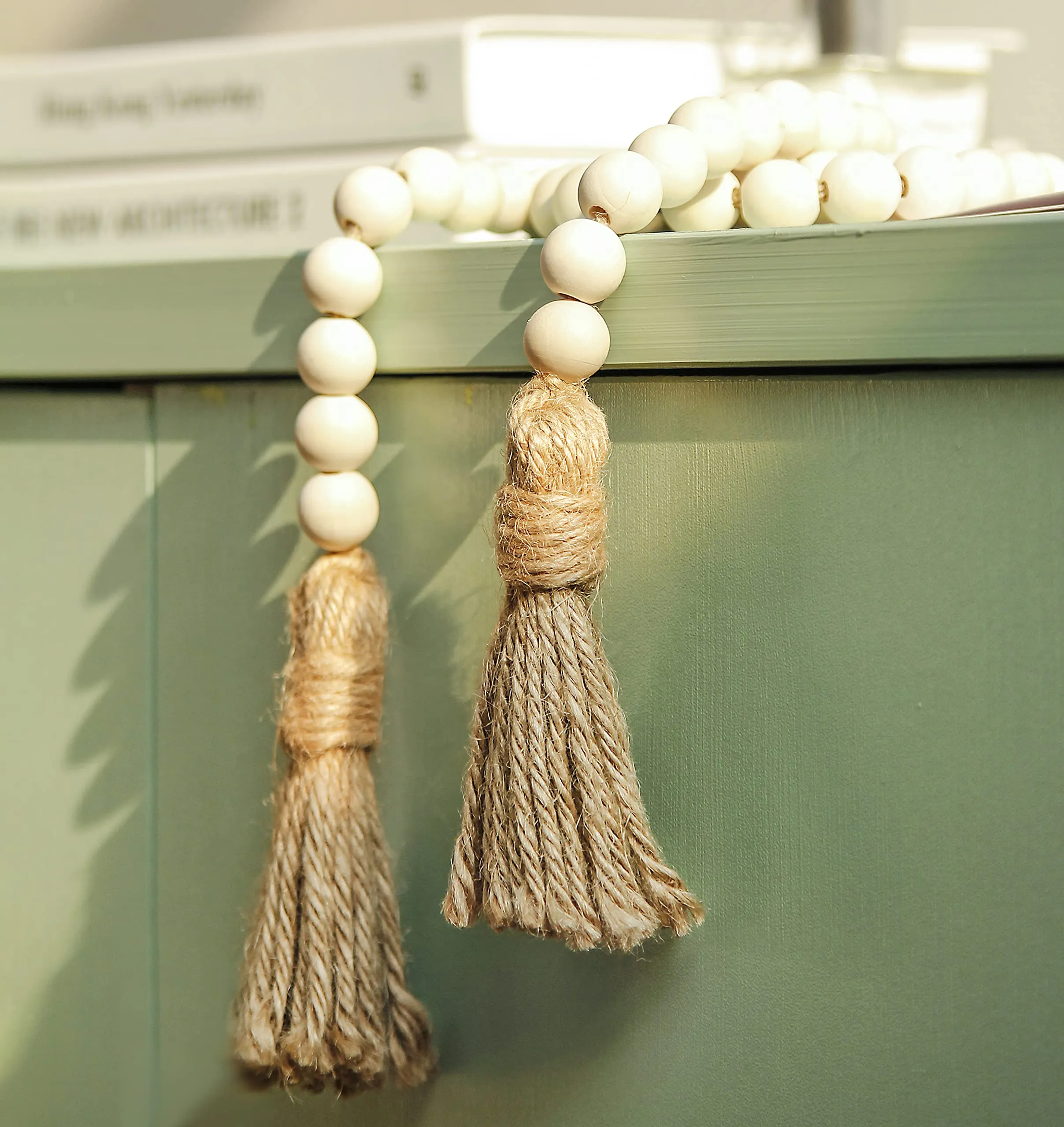 Meplait 39in Wood Bead Garland Farmhouse with Tassels,Versatile Prayer Beads Boho Chic Wall Hanging Home Decor (Purple)