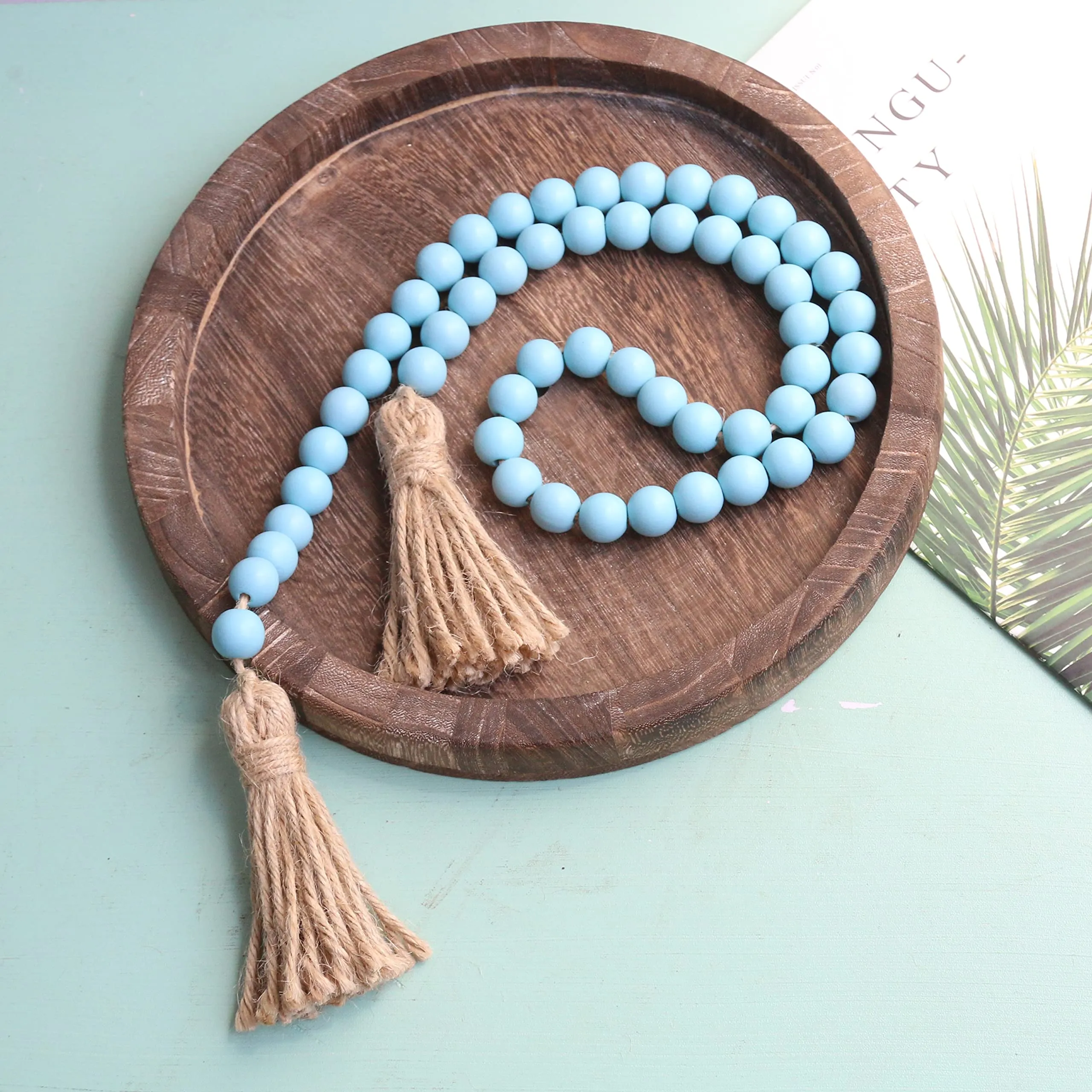Meplait 39in Wood Bead Garland Farmhouse with Tassels,Versatile Prayer Beads Boho Chic Wall Hanging Home Decor (Purple)