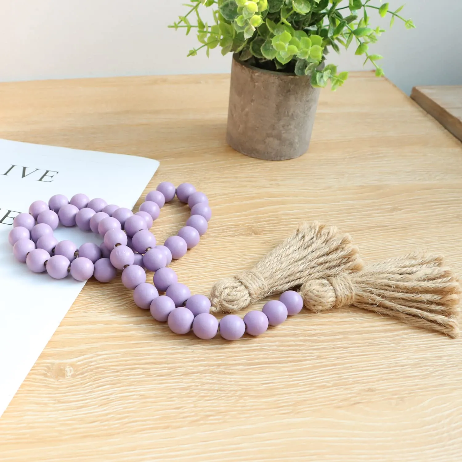 Meplait 39in Wood Bead Garland Farmhouse with Tassels,Versatile Prayer Beads Boho Chic Wall Hanging Home Decor (Purple)