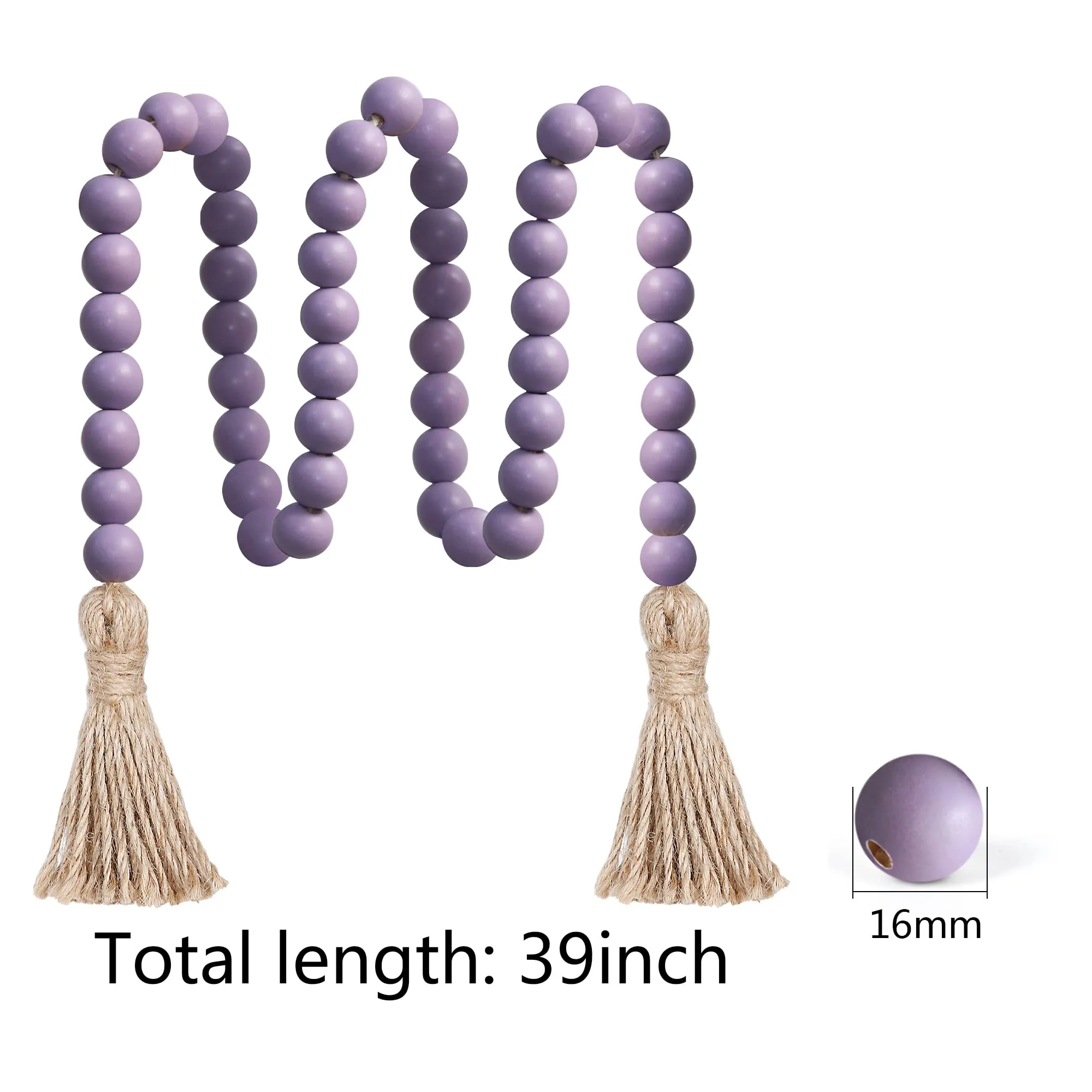 Meplait 39in Wood Bead Garland Farmhouse with Tassels,Versatile Prayer Beads Boho Chic Wall Hanging Home Decor (Purple)