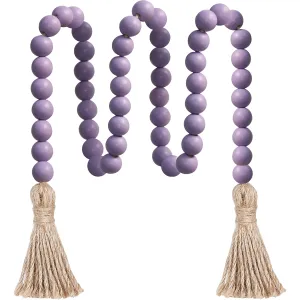 Meplait 39in Wood Bead Garland Farmhouse with Tassels,Versatile Prayer Beads Boho Chic Wall Hanging Home Decor (Purple)