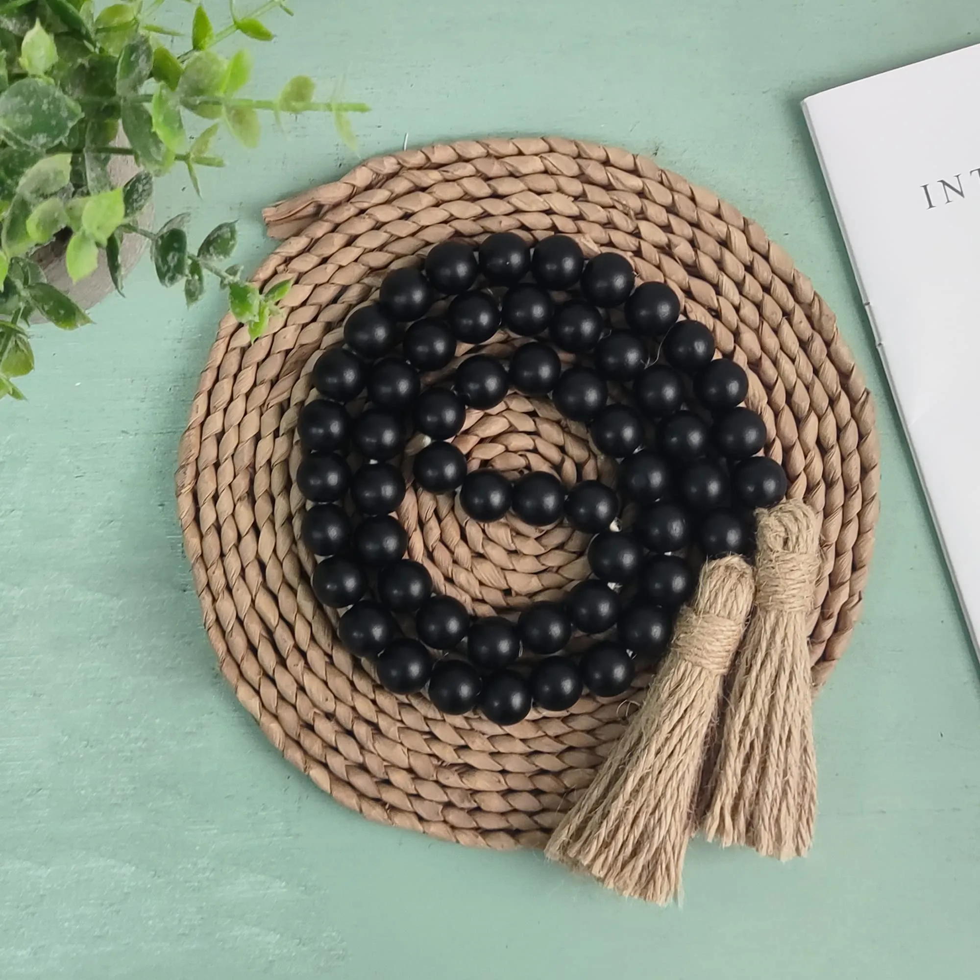 Meplait 39in Wood Bead Garland Farmhouse with Tassels,Versatile Prayer Beads Boho Chic Wall Hanging Home Decor (Purple)