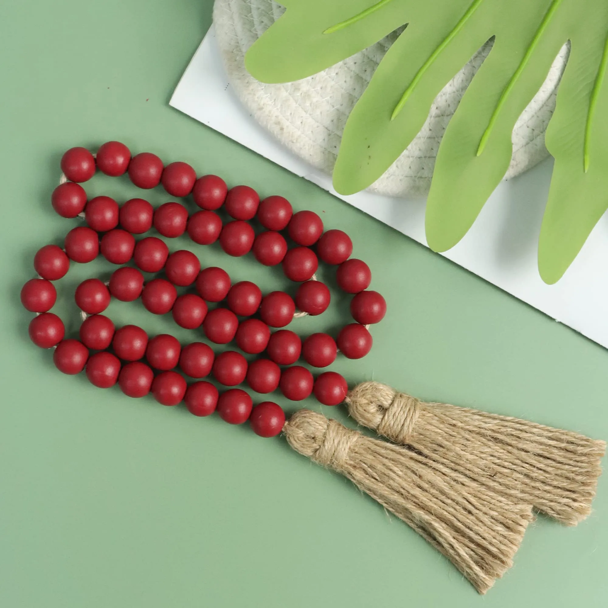 Meplait 39in Wood Bead Garland Farmhouse with Tassels,Versatile Prayer Beads Boho Chic Wall Hanging Home Decor (Purple)