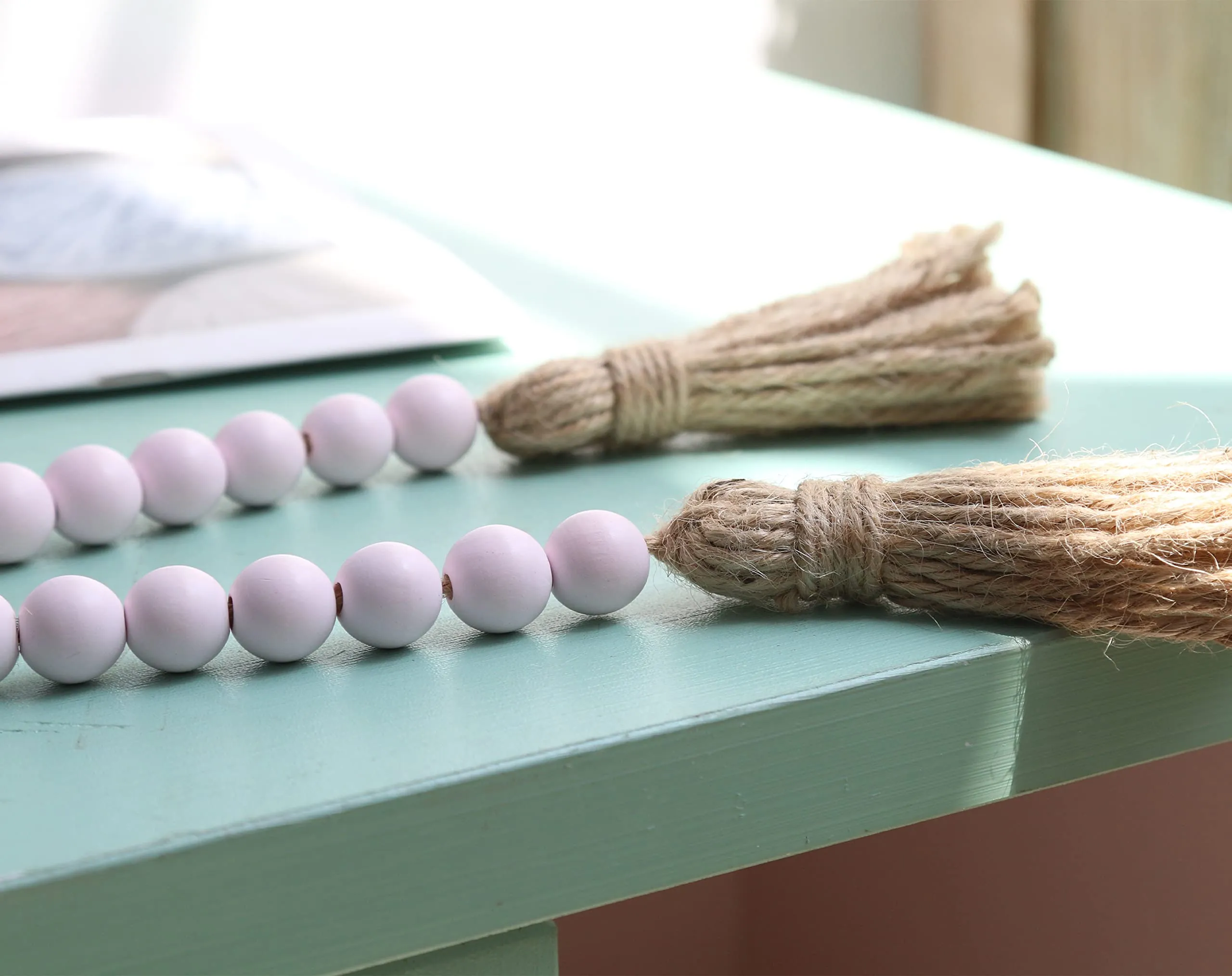 Meplait 39in Wood Bead Garland Farmhouse with Tassels,Versatile Prayer Beads Boho Chic Wall Hanging Home Decor (Purple)