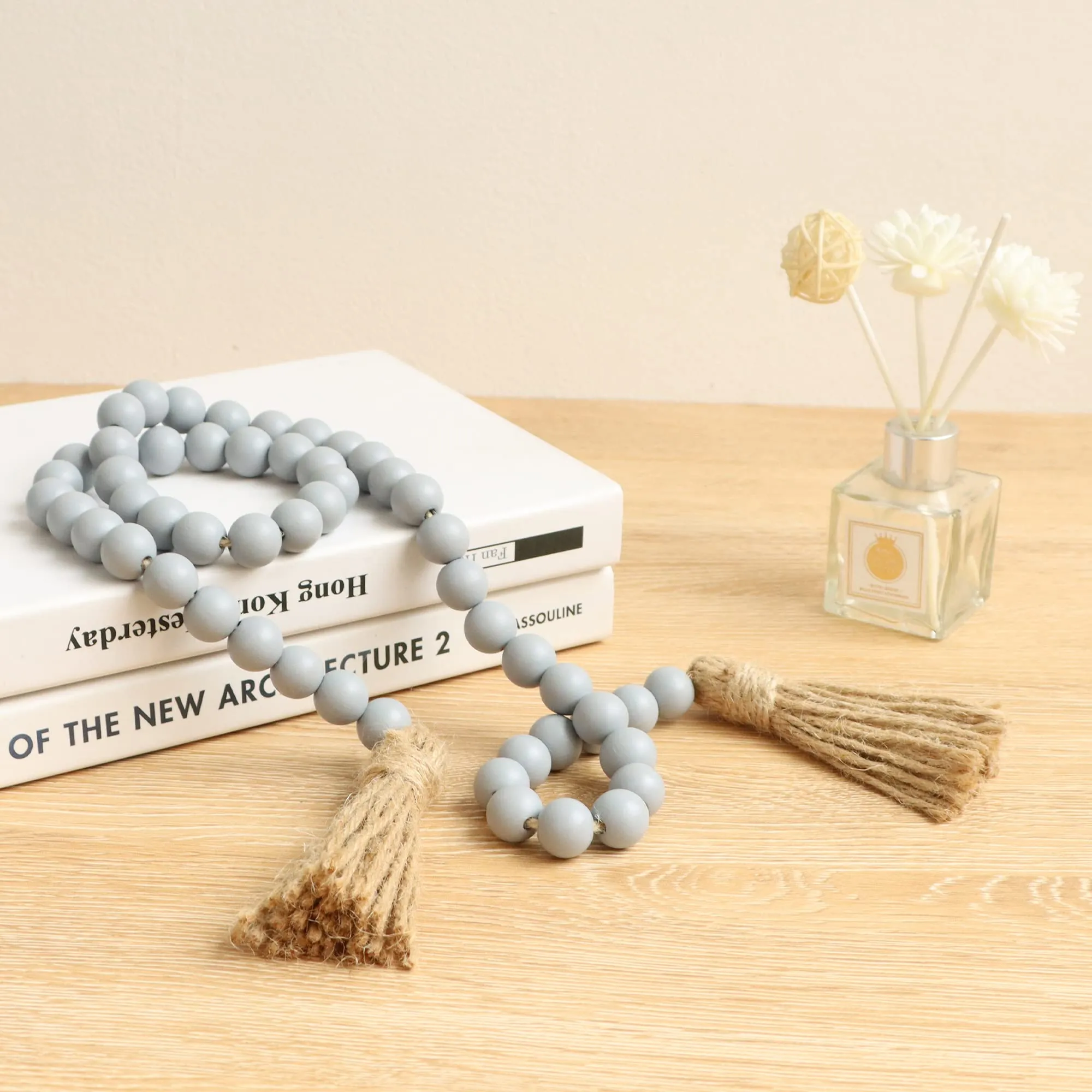 Meplait 39in Wood Bead Garland Farmhouse with Tassels,Versatile Prayer Beads Boho Chic Wall Hanging Home Decor (Purple)