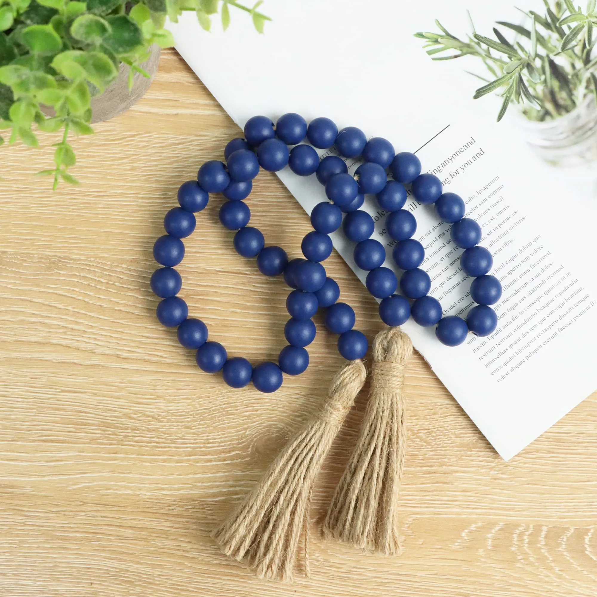 Meplait 39in Wood Bead Garland Farmhouse with Tassels,Versatile Prayer Beads Boho Chic Wall Hanging Home Decor (Purple)